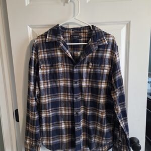 Lucky Brand Men's Navy and Tan Plaid Shirt